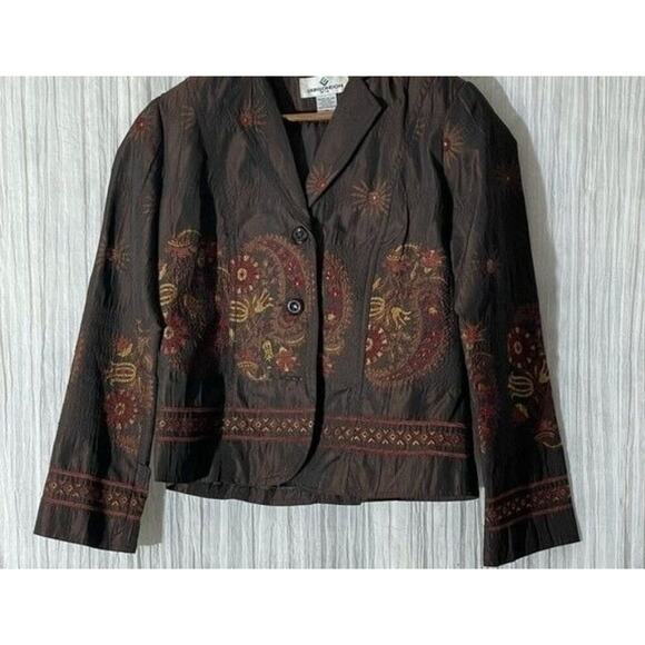 Erin London · Medium Petite · Embroidered Tapestry Blazer · Boho Vintage · Brown - Picture 6 of 7